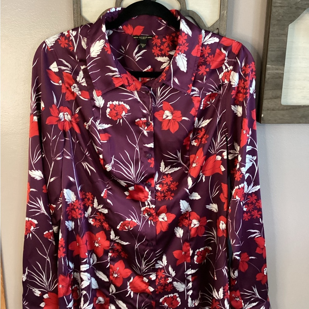 Guess Purple and Red Floral Blouse
